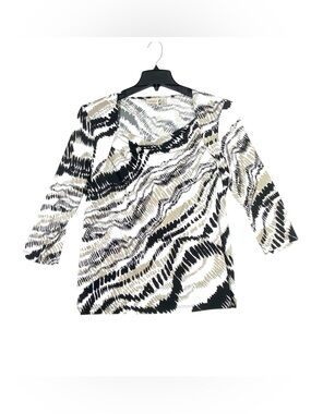 Chicos Easywear Waterfall Blouse Womens 2 (L/12) Abstract Draped Neck 3/4 Sleeve